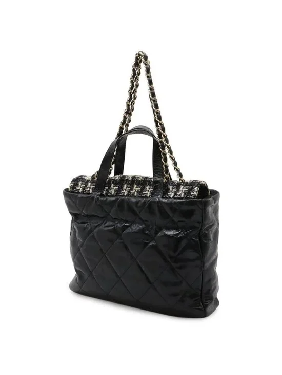 Chanel CC Logo Portobello Quilted Tote 2-Way Shoulder Bag Chain Leather Tweed - Picture 2 of 9